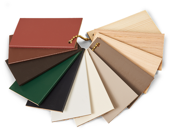 Design swatches showing color options for replacement window finishes.