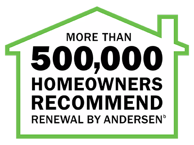 Badge with claim that more than 500,000 homeowners recommend Renewal by Andersen.