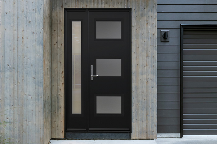 A front door with specialty glass.