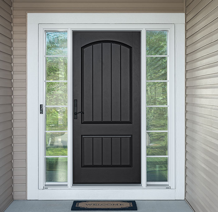 Exterior view of solid panel front door.