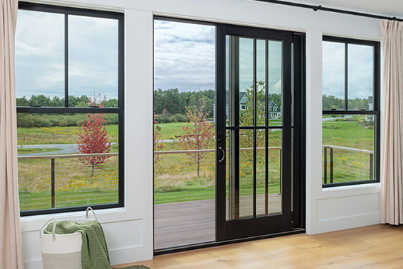 Contemporary sliding patio door in a living room.